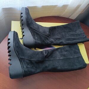 NWT EUR 39 Women's FLY London Black Suede Wedge Knee High Boots